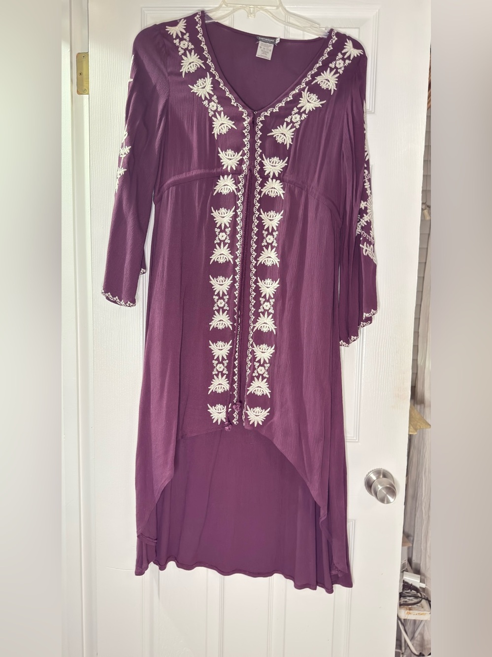 Earthbound Trading Co Romantic Plum Fairy with Ivory Embroidery Dress Medium